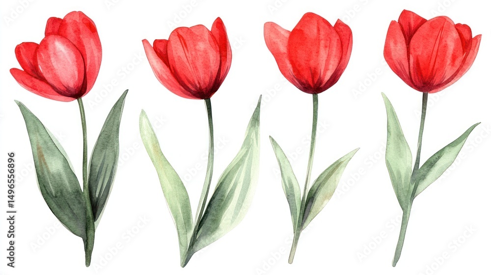 Elegant Watercolor Red Tulips Elegant Watercolor Red Tulips