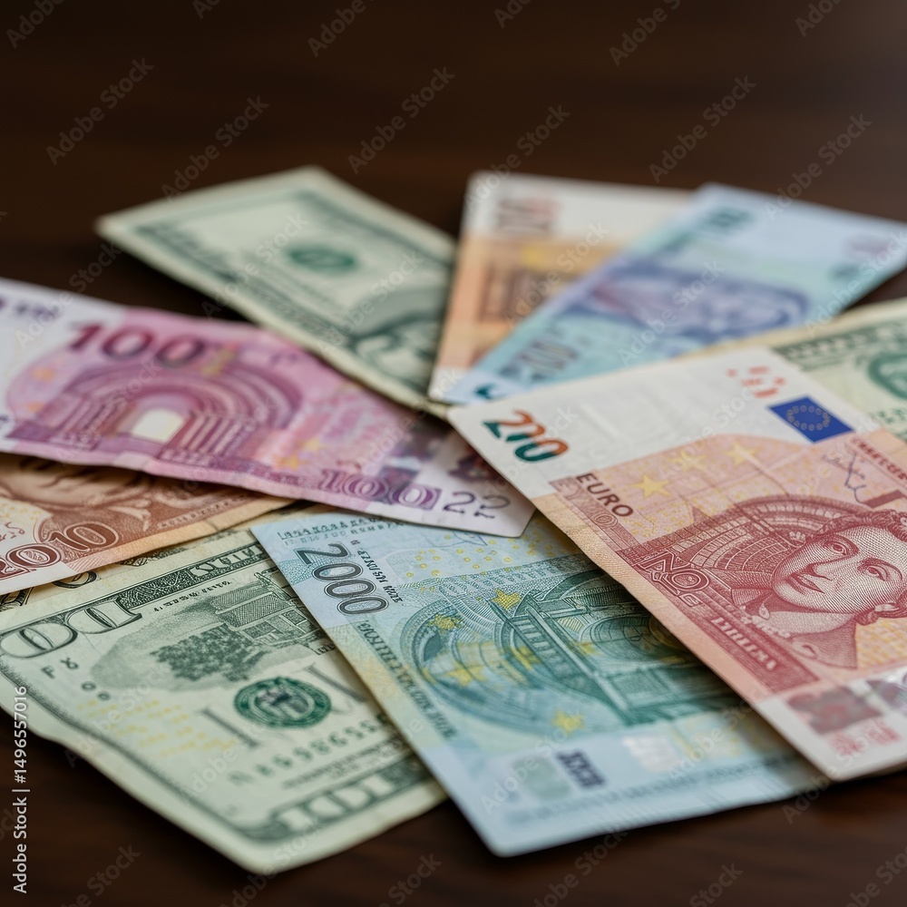 Photo Diverse International Currencies on Table Photo Diverse International Currencies on Table