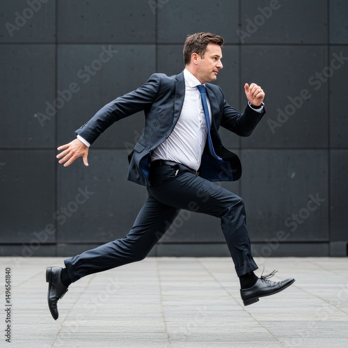 Photo of Businessman Running in City