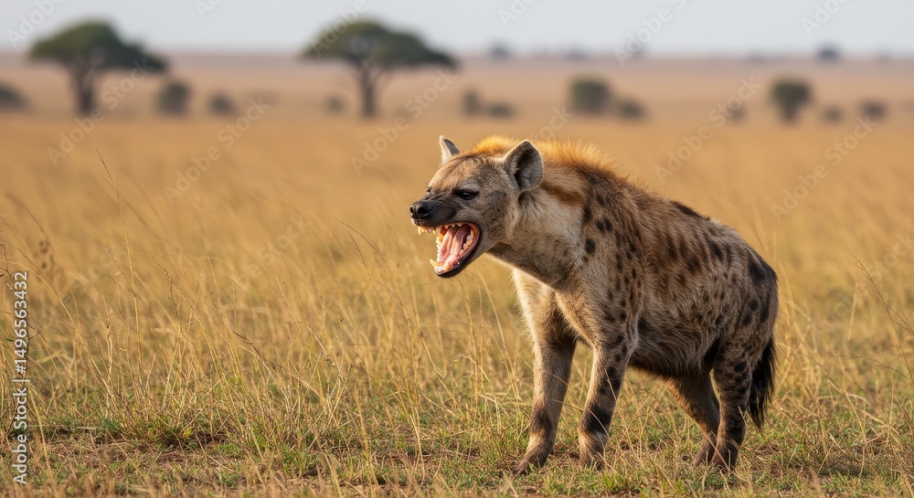 Fototapeta premium Photo of Aggressive Spotted Hyena in African Savanna