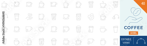 Coffee icon collection set. Editable stroke.