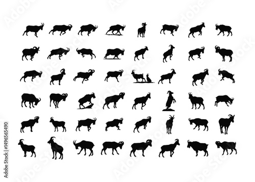 Goat Ram Silhouette Vector Clipart with white background .