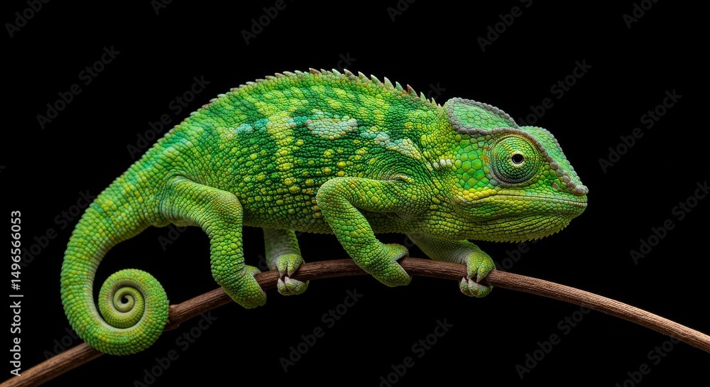 Fototapeta premium Photo of a Green Chameleon on a Branch
