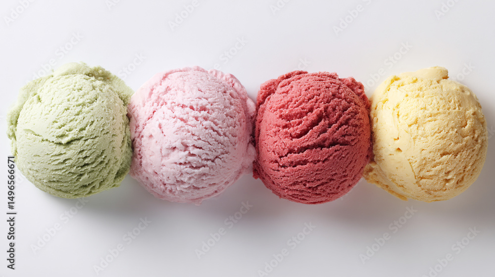 Fototapeta premium Four Scoops of Delicious Ice Cream in a Row