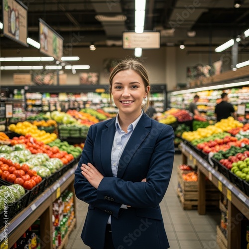 Photo of Confident Businesswoman at Grocery Store
