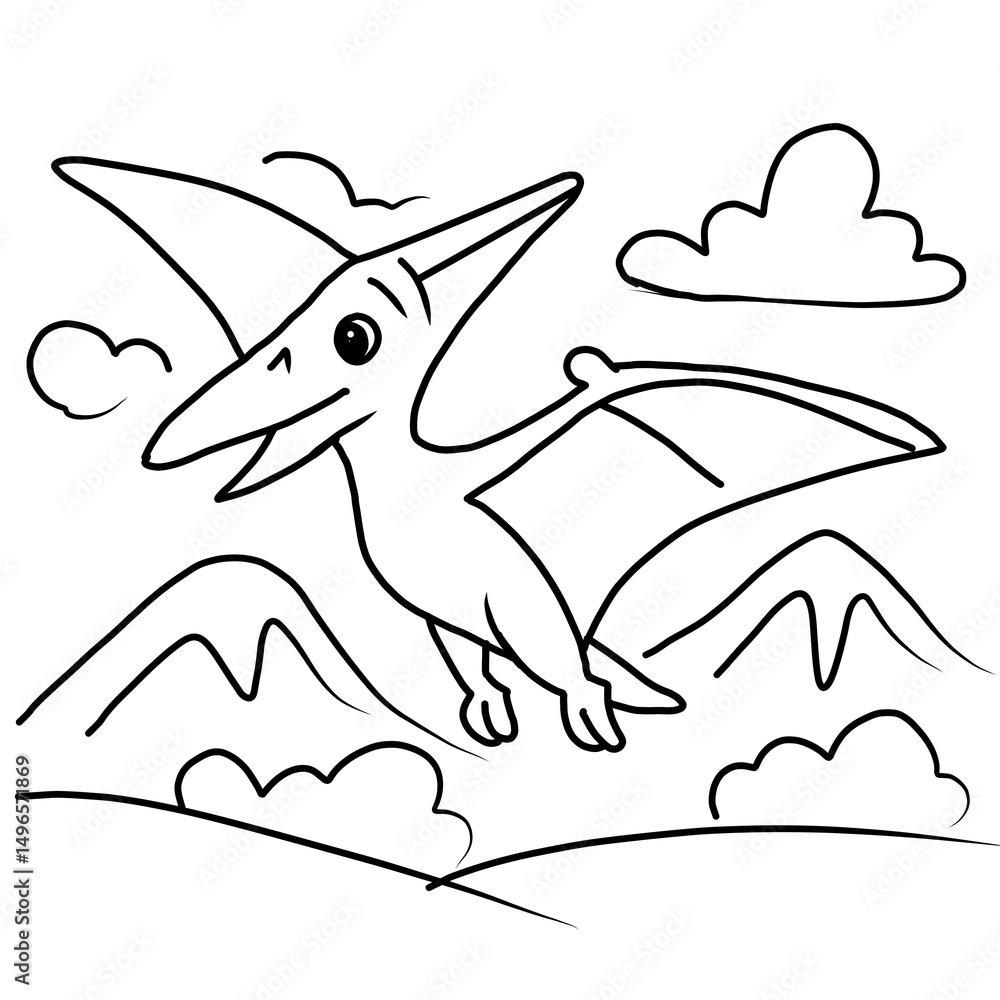 Obraz premium dinosaur with an egg against a landscape background. Black and white line drawing. Isolated on a white background. For children's design of coloring books, prints, posters, cards, stickers,