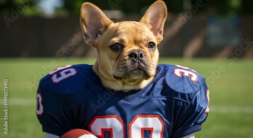 Photo of French Bulldog Puppy in Football Uniform