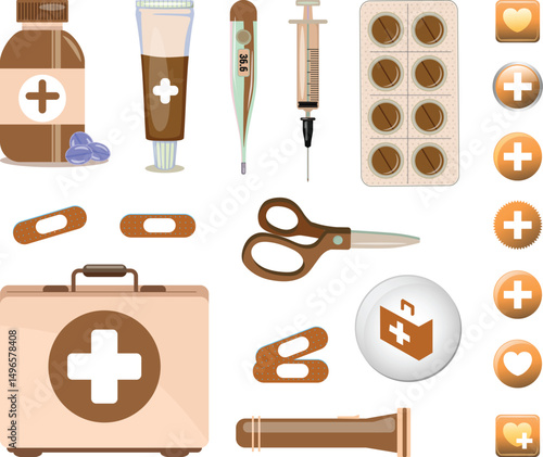 First aid kit box illustration vector bundle set.