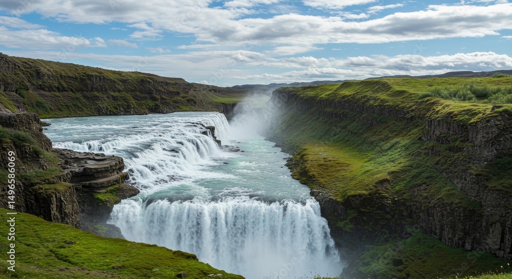 Fototapeta premium Photo of Scenic Waterfall Cascade In Iceland