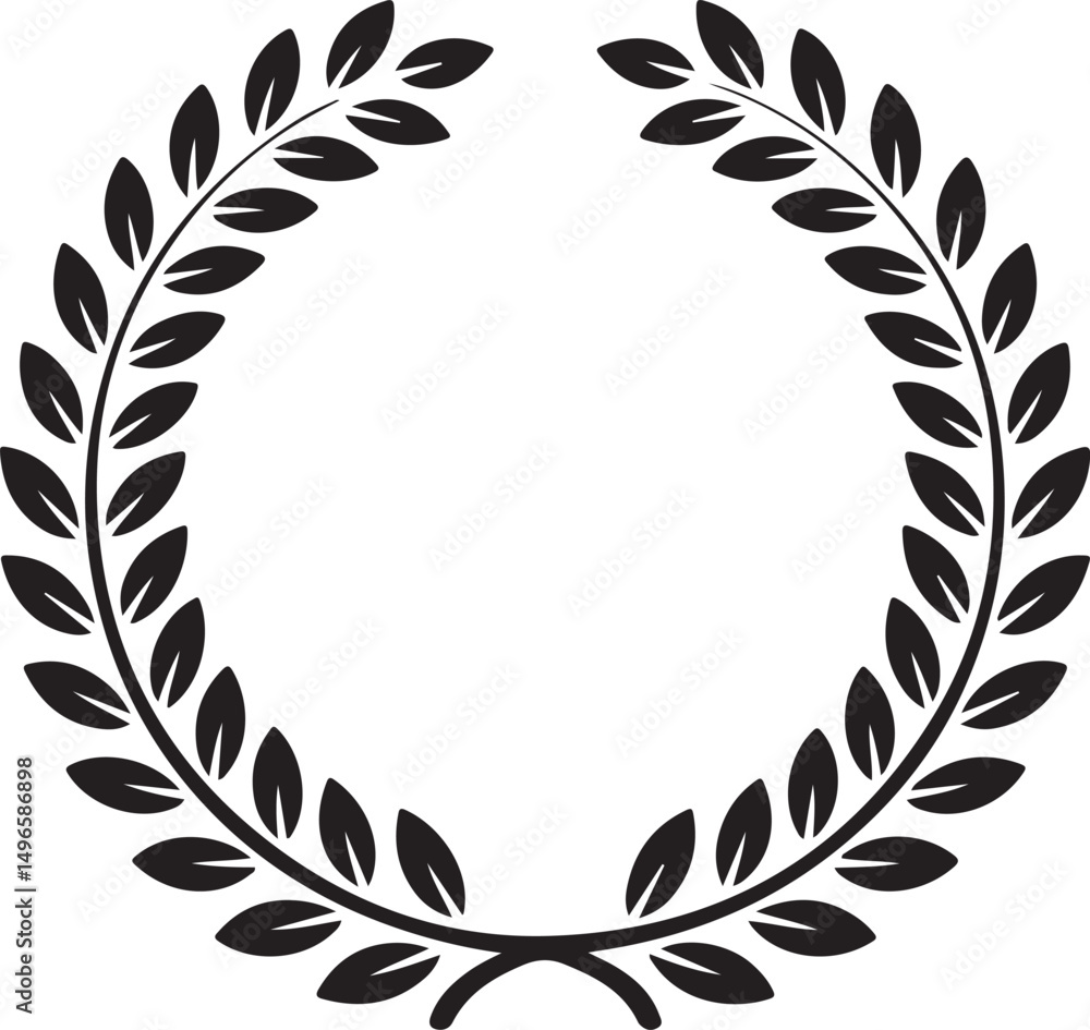 Obraz premium Black and white silhouette circular laurel foliate