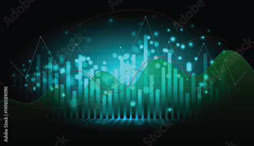 Abstract financial background with lots of light spots fluctuating graphs and chart vector illustration design.