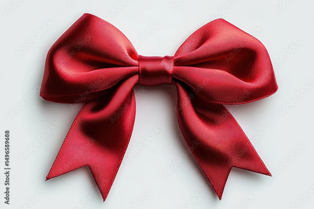 bright red satin ribbon bow with smooth texture and symmetrical loops on white background bright red satin ribbon bow with smooth texture and symmetrical loops on white background