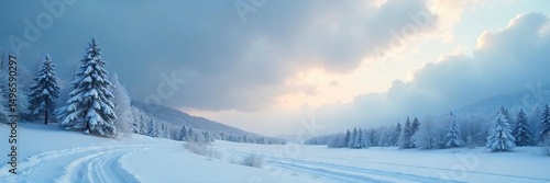 Wallpaper Mural Serene winter scene featuring a dramatic, overcast sky filled with fluffy clouds over a snow-covered landscape Perfect for winter, nature, and weather-related projects , snow, blue Torontodigital.ca