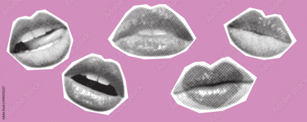 Halftone Lips Pattern on Pink Background Vector Illustration. Halftone Lips Pattern on Pink Background Vector Illustration.