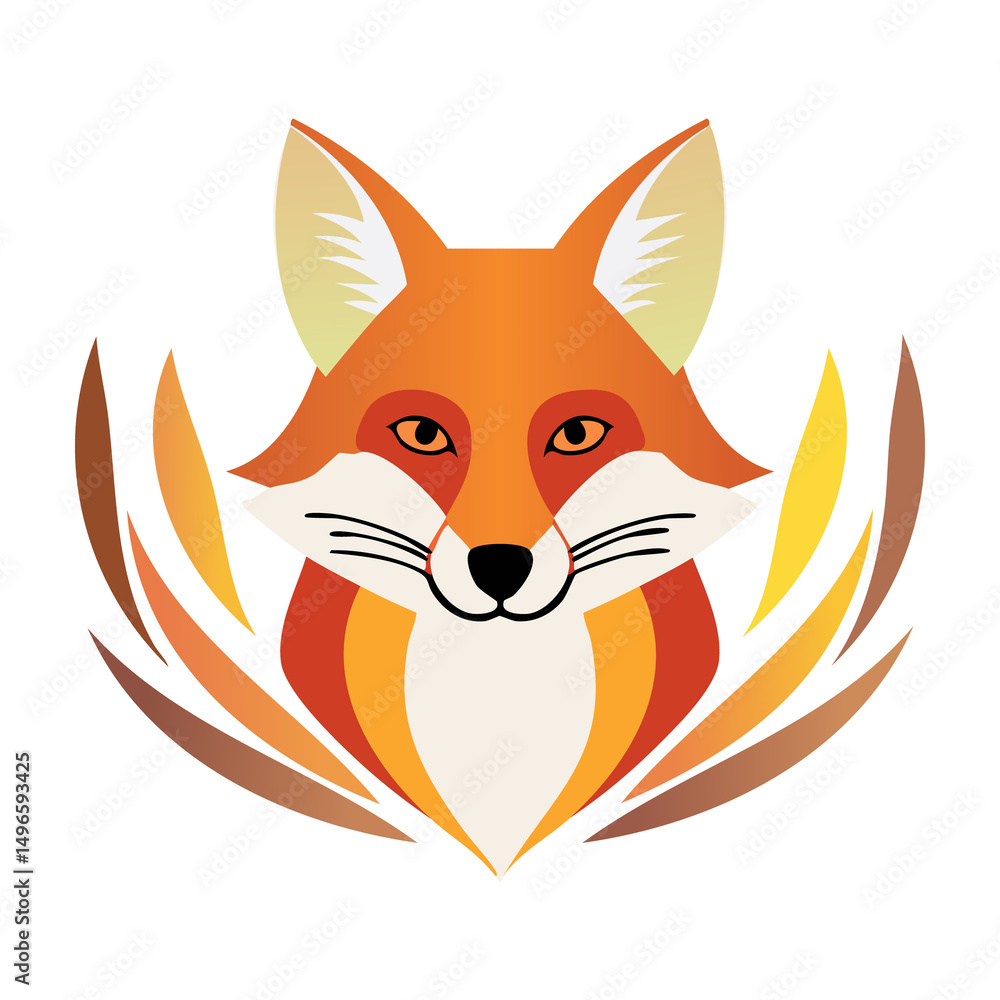 Obraz premium Stylized fox head surrounded by foliage. PNG image, transparent background