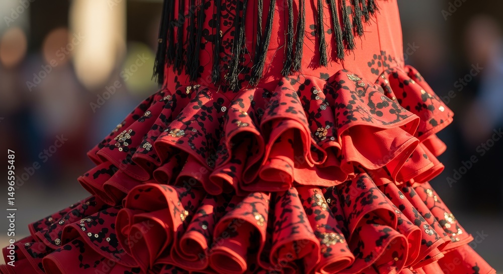 Fototapeta premium Photo of Red Flamenco Dress with Black Lace