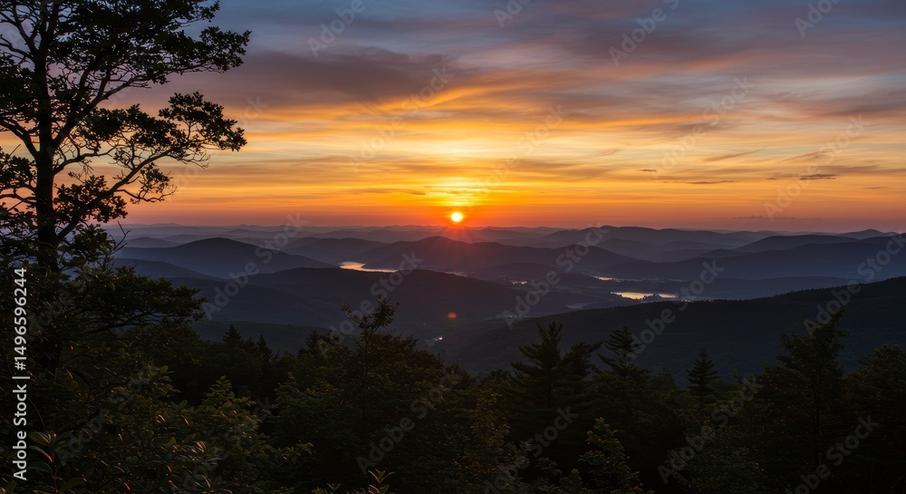 Photo of Scenic Sunrise Landscape Overlooking Valley Photo of Scenic Sunrise Landscape Overlooking Valley