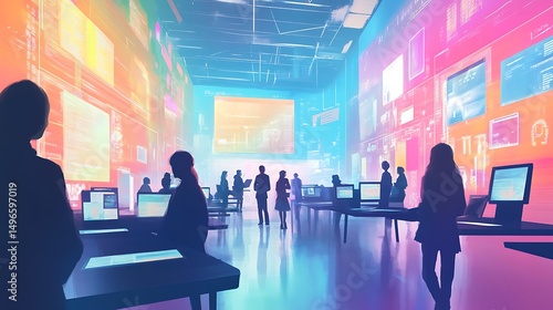 Data Center with People Working, and Tech.