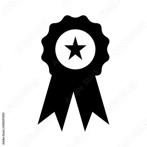 Black Award Ribbon Medal Icon Vector Illustration – Achievement and Recognition Symbol
