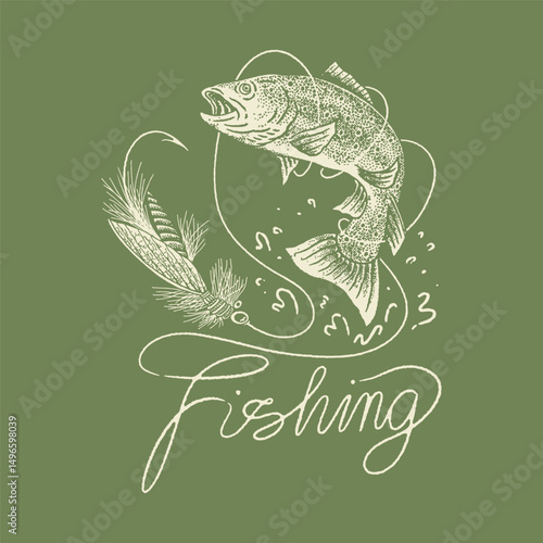 fly fishing illustration fishing graphic typography design catch badge water vintage adventure
