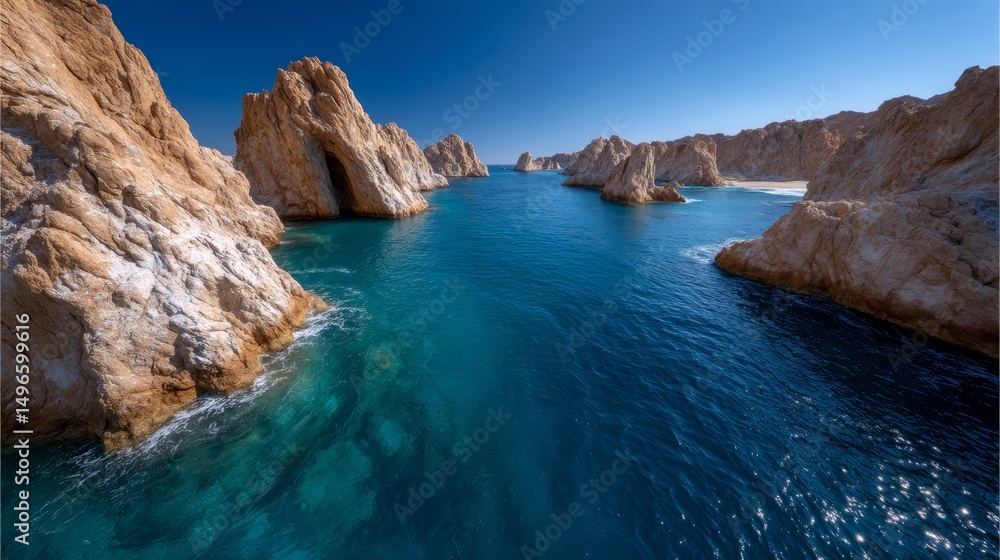A view of a body of water surrounded by rocks and cliffs A view of a body of water surrounded by rocks and cliffs