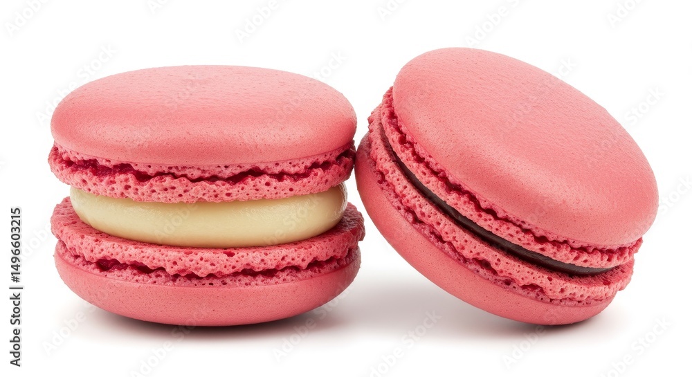 Photo Two Pink Macarons with Cream Filling Isolated Photo Two Pink Macarons with Cream Filling Isolated