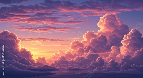 Pixel Art Illustration of Sunset with Pink and Purple Clouds