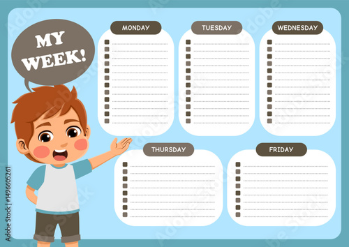 weekly planner with children's illustrations. suitable for making weekly schedules