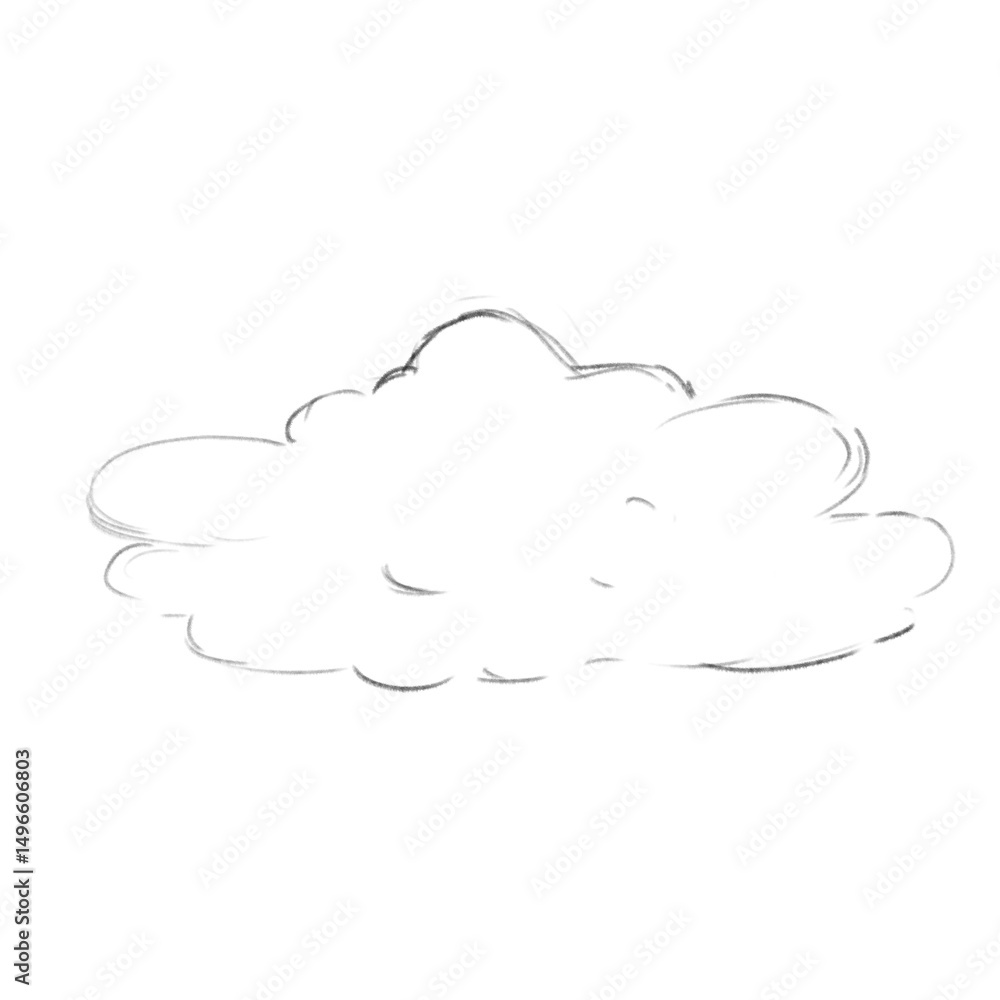 Fluffy Cloud Sketch Hand Drawn Black and White Illustration Fluffy Cloud Sketch Hand Drawn Black and White Illustration