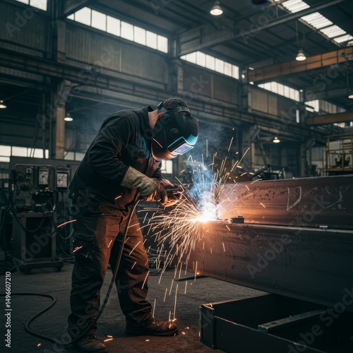 Photo of Industrial Worker Welding Metal in Factory