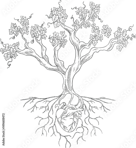 Vines plant and heart symbolic logo illustration