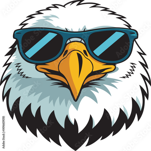 A vibrant and playful illustration of an eagle wearing stylish sunglasses, showcasing a fun and trendy character. This design is perfect for use in apparel, posters, or digital media. Ideal for projec