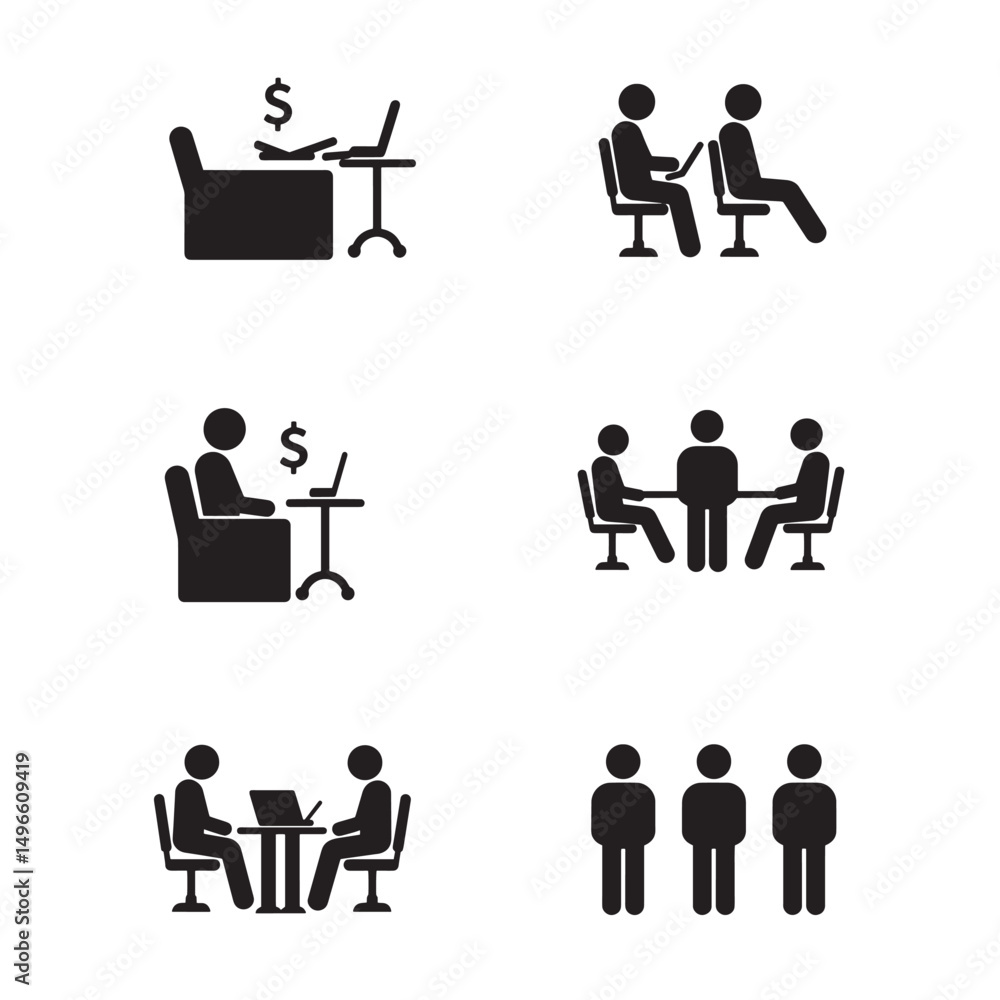 Fototapeta premium Collection of business and office icons depicting teamwork and individual tasks