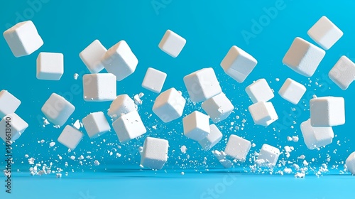White Cubes Floating on Blue Background