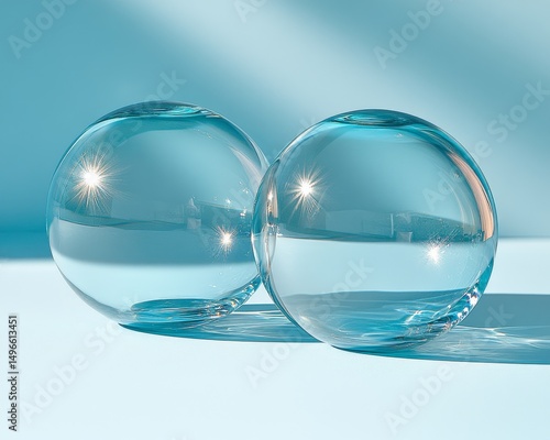 Wallpaper Mural Abstract glass shapes on light blue background - round sphere and conical form in high resolution macro photography Torontodigital.ca