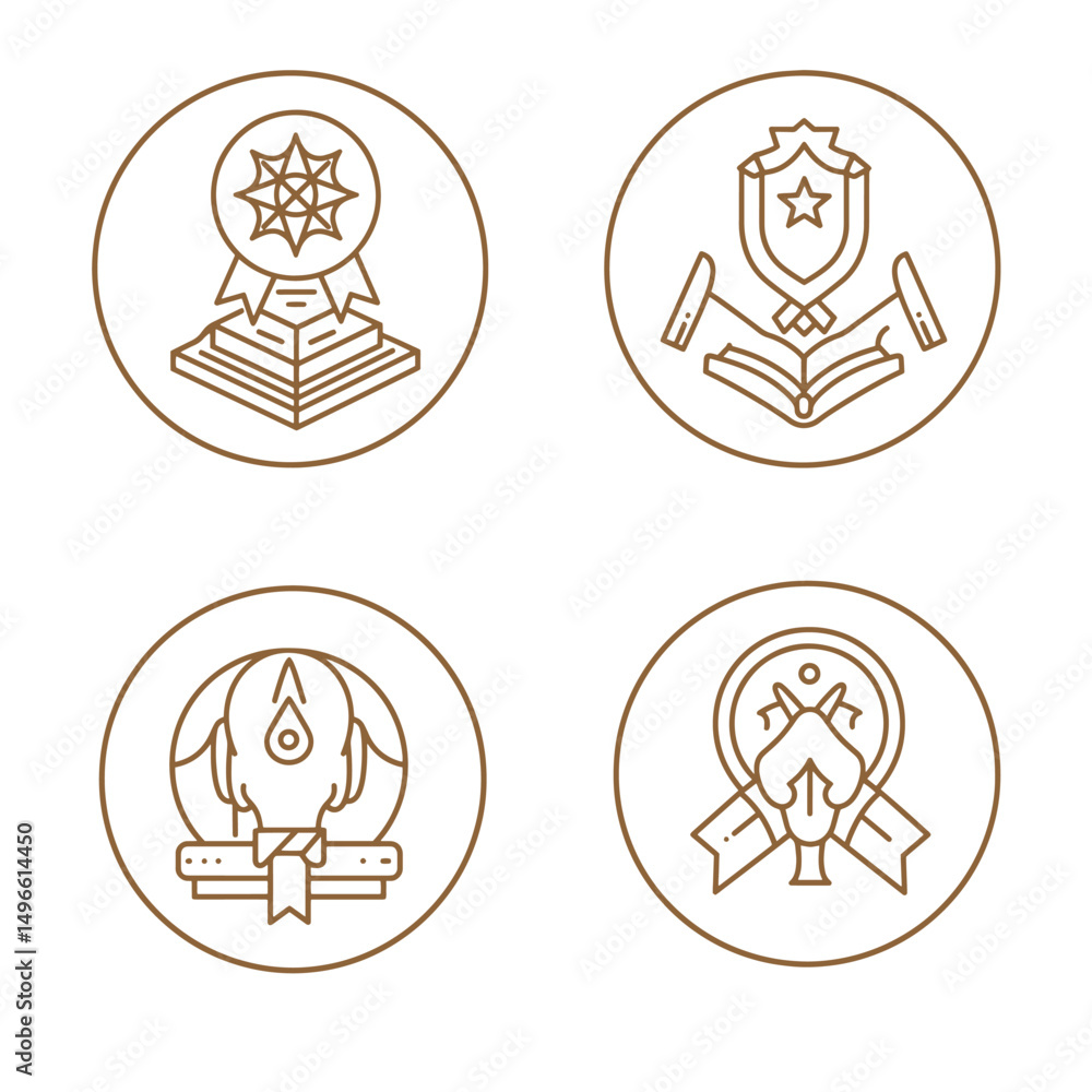 Set of elegant circle icons representing achievement education and leadership concepts Set of elegant circle icons representing achievement education and leadership concepts