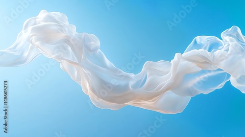 White Fabric Floating on Blue Background