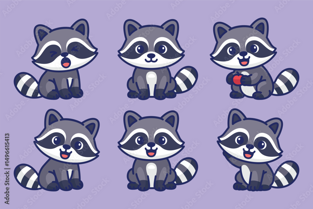 Cute raccoon cartoon character set Cute raccoon cartoon character set