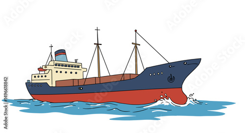Cargo ship sailing on water with colorful design concept of travel  