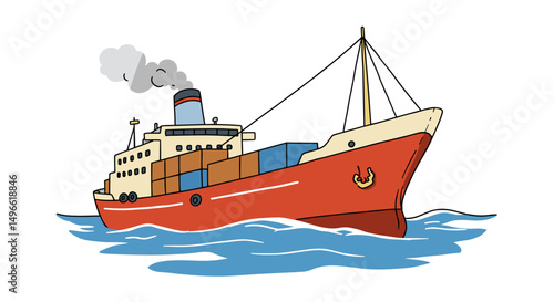 Cargo ship sailing on the ocean with colorful containers onboard  