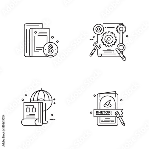 Vector illustration of business and finance concepts in a minimalist line art style