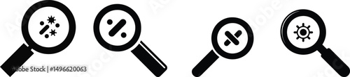 Magnifying Glass Vector Silhouette Set on Transparent Background

