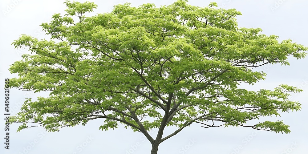 Fototapeta premium Lush Green Tree Branches Against a Cloudy Sky Nature