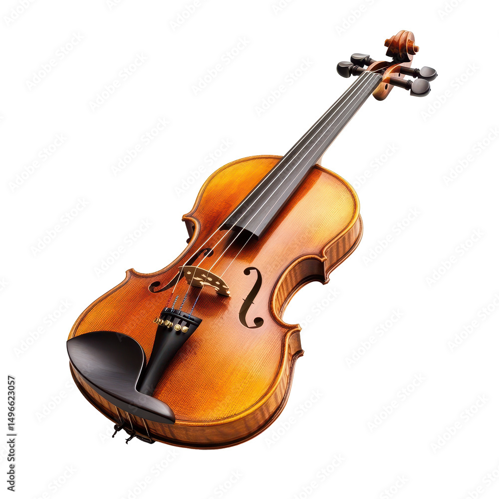 Fototapeta premium Classic wooden violin isolated on Transparent background showcasing craftsmanship and design features, Wooden classic violin isolated on white