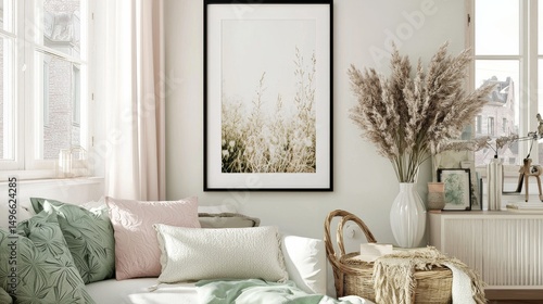 Bohemian Living Room Pampas Grass and Neutral Tones, Interior Design, Home Decor, Pampas Grass Decor ,Bohemian, Neutral Tones