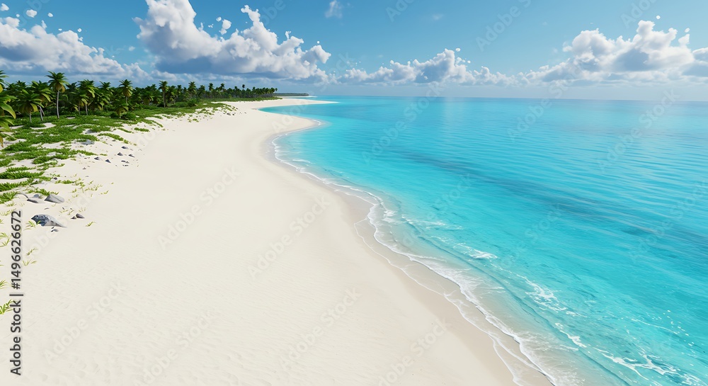 Fototapeta premium Tropical Beach Scene with Azure Water and White Sand