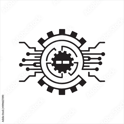 Gear and Circuit Icon – Technology Integration Symbol