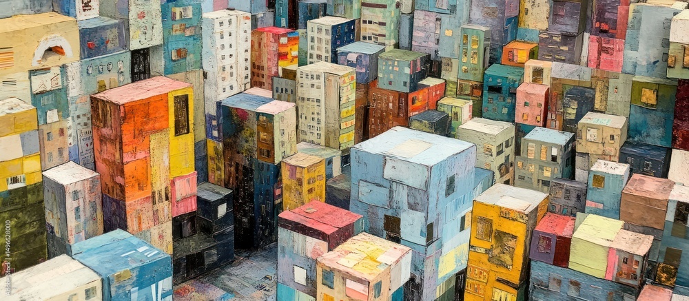 Fototapeta premium Abstract cityscape illustration with colorful buildings in an urban environment