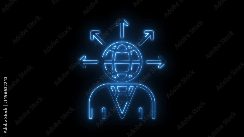 Glowing neon concept of global business expansion and strategy on black background Glowing neon concept of global business expansion and strategy on black background