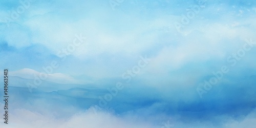 Tranquil abstract watercolor background featuring a serene blue sky with soft fluffy clouds